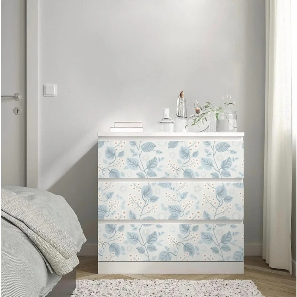 Drhwefsq Floral Peel Stick Wallpaper Blue White Leave 17.3